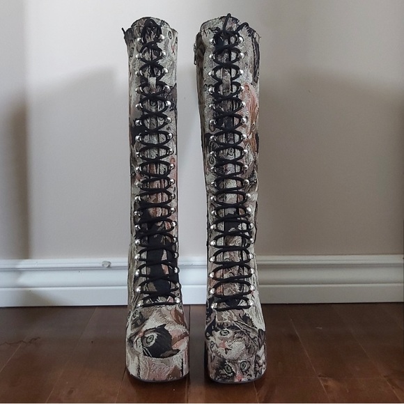 NWOB dolls kill sugar thrillz cat tapestry boots - Picture 8 of 12